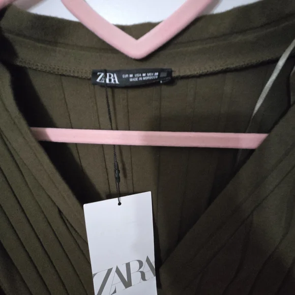 Zara Green Long Sleeve V-Neck Sheath Dress(New) - Picture 4 of 4